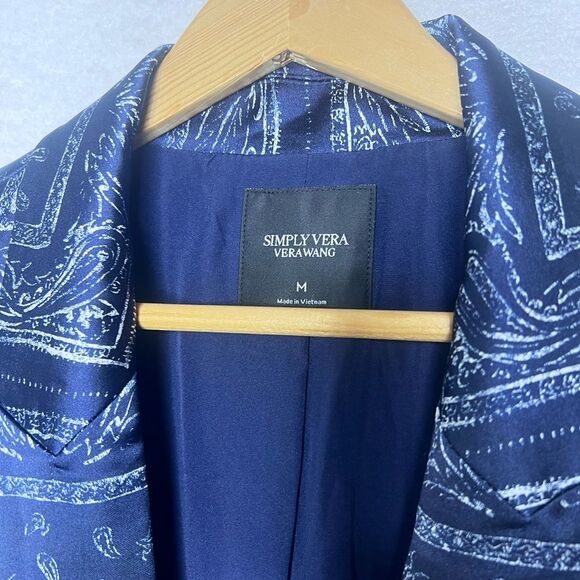 Simply Vera Wang Women's Navy Silky Satin Paisley Bandanna Handkerchief Blazer M - Picture 3 of 10
